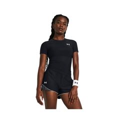 The cooling Under Armour� HeatGear� OG Compression T-Shirt for Ladies keeps you in the game comfortably for longer. The ultra-tight, second-skin fit offers lightweight, optimum muscle compression. It features HeatGear technology eliminates pinching, snagging, and chafing, so you don't have to worry about your uniform when you need to keep your eye on the ball. The ergonomic flatlock seams maintain a comfortable fit. The 4-way stretch material moves with your body, wicks away sweat, and dries fast. 83% polyester/17% elastane. Machine wash. Imported. Manufacturer style #: 1387562.  83% polyester/17% elastane;   Light and tight fit for optimum muscle compression;   Ultra-tight, second-skin fit;   HeatGear fabric eliminates pinching, snagging, and chafing;   Ergonomic flatlock seams for a comf Moisture-wicking Black Crew Neck Rash Guard, Black Moisture-wicking Crew Neck Rash Guard, Black Compressive Sporty T-shirt, Sporty Black Moisture-wicking Rash Guard, Sporty Black Rash Guard With Moisture-wicking, Black Crew Neck Rash Guard For Workout, Black Sporty Rash Guard With Crew Neck, Black Snug Fit T-shirt Athleisure, Black Snug Fit T-shirt For Athleisure