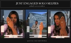 three different images of a woman with her hands in front of her face and the words just engaged solo selves