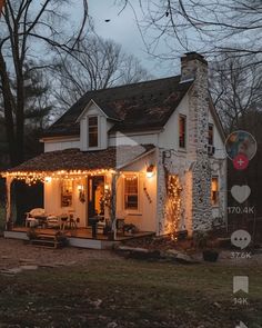 a white house with christmas lights on it