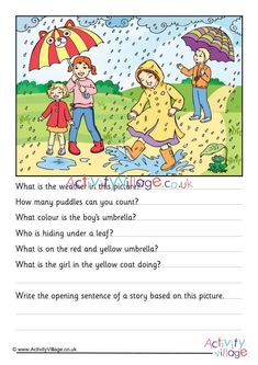 an image of children playing in the rain with umbrellas and other things to read