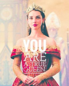 a woman in a red dress with a crown on her head and the words you are a true queen