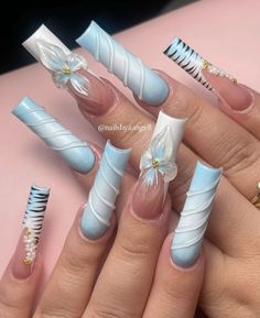 Long Square Nails, Spring Nail Designs, Blue Acrylic Nails, Colored Acrylic Nails, Simple Acrylic Nails, Work Nails, French Acrylic Nails