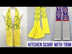 three different types of kitchen scarves with trimmings on them and the words kitchen scarves