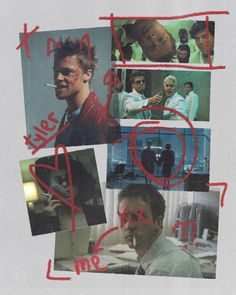 a collage of photos with red writing on them