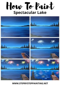 how to paint spectacular lake with fireworks