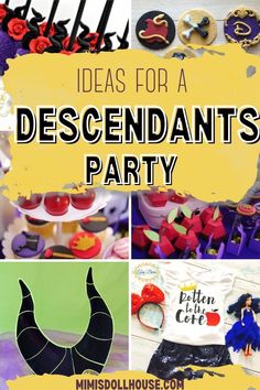 an assortment of desserts with the words ideas for a descendants party