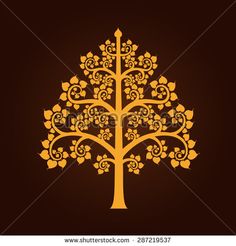 a golden tree with swirls and leaves on a brown background stock photo - budget conscious