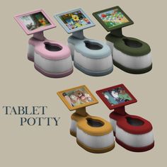 several different types of electronic devices sitting on top of each other with the words tablet potty above them