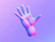 a person's hand is in the air with pink and blue colors on it