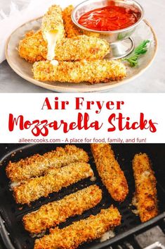 air fryer mozzarella sticks with sauce on the side