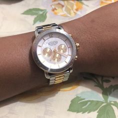 Adjustable Gold And Silver Coach Watch; Worn 3 Or 4 Times But It’s A Brand New Watch. Timeless Silver Coach Jewelry, Elegant Silver Coach Watch, Gold And Silver Watch, Sparkly Sandals, Coach Watch, Boyfriend Watch, Leather Loafers Women, New Watch, Suede Tassel