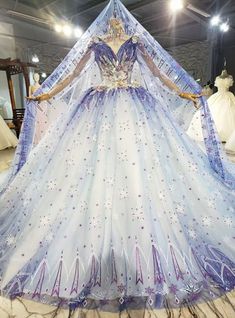 Blue Ball Gown Wedding Dress, Long Sleeve Quinceanera Dresses, Ball Gowns Fantasy, Blue Ball Gown, Haute Couture Wedding Dress, Long Sleeve Bridal Gown, Long Sleeve Wedding Dress, Blue Ball Gowns, Wedding Dresses With Flowers