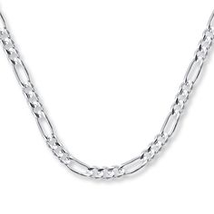 The distinctive pattern of long oval links paired with triple round links defines this stylish 14K white gold chain for him. The 22-inch necklace secures with a lobster clasp. Figaro Chain Men, Cross Jewelry Necklace, Fan Jewelry, White Gold Chain, Figaro Chain Necklace, Jewelry Advice, Gold Chains For Men, Mens Chain Necklace, White Gold Chains