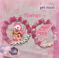 Single Kandi Ideas, Ela Core, Kandi Singles Ideas, Flamingo Bracelet, Character Bracelets, Pony Bead Jewelry, Kandi Singles, Pulseras Kandi