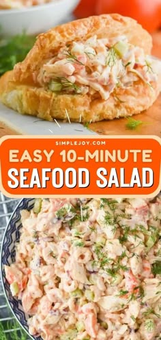 Add this easy seafood salad on your Labor day party food idea! Learn how to make a flavor-packed seafood salad in just 10 minutes with recipe! It's easy to throw together and is so much better than any store-bought. Try it! Easy Seafood Salad, Sea Food Salad Ideas, Seafood Potluck Dishes, Boat Lunches Ideas, Seafood Salad Sandwich, Seafood Salad Recipe With Crab Shrimp, Southern Seafood Salad, Japanese Crab Salad Recipe, Seafood Salad Recipe With Crab