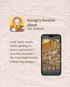 hungry hearts diner - screenshots for the iphone and ipad, with an image of a