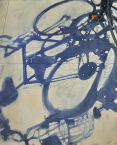 an abstract painting of a bicycle on the ground