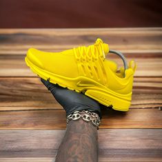 Custom Lemon Nike Prestos - Kiaun's Customs LLC Lemon Nike Shoes, Luxury Yellow Lace-up Custom Sneakers, Presto Shoes, Nike Presto, Yellow Nikes, Custom Nike Shoes, Custom Nike, Casual Cap, Custom Nikes