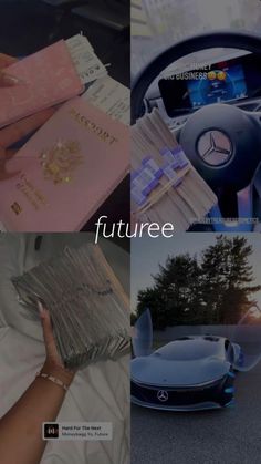 the collage shows different types of cars and their drivers'dashboards, with text that reads future