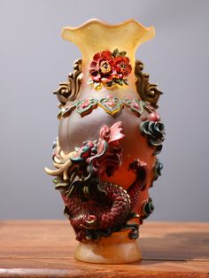 Welcome to browse and bring you happiness and life color!! Size: Height:23cm\9.05inch wide:11cm\4.33inch weight:3000g  The delivery is fast and safe. Please contact me if you have any questions. Statue Vase, Vase Decoration, Colorful Clouds, Burning Incense, Dragon Statue, Chinese Ancient, Beautiful Perfume, Color Glaze, Dragon Pattern