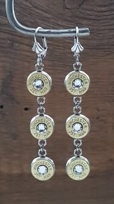 Triple Bullet Earrings - CHOICE of Brass or Nickel Casings-SureShot Jewelry Diy Shotgun Shell Crafts, Savage Daughter, Bullet Casing Crafts, Shotgun Shell Crafts, Bullet Casing Jewelry, Western Fashion Jewelry, Bullet Crafts, Harley Davidson Jewelry, Bullet Art