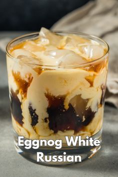 Eggnog White Russian via @mybartender Hot White Russian Cocktail, Egg Nog Martini Vanilla Vodka, Eggnog White Russian Recipe, Cherry Chocolate White Russian, Russian Witch Drink, Eggnog White Russian Cocktails, Eggnog Recipe Videos, Eggnog Liqueur Recipes, Egg Nog And Baileys Recipe