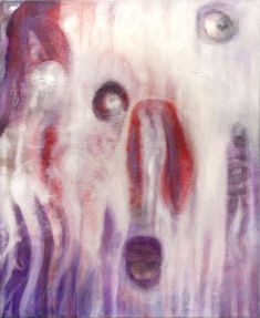 an abstract painting with red, white and purple colors on the bottom half of it