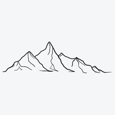 a black and white line drawing of mountains on a white background, with one mountain in the foreground