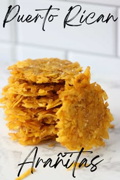 some kind of food that is on top of a white counter with the words puerto rican anitos