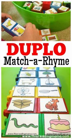 two pictures with the words duplo match - a - rhyme on them