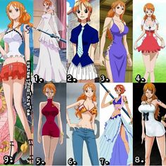 Nami's Outfits One Piece, One Piece Nami Outfit, Nami Zou Arc Outfit, One Piece Anime Nami Outfits, Nami Outfits Style One Piece, One Piece Outfits Anime, One Piece Anime Outfits, Nami Cosplay One Piece, Nico Robin Outfits