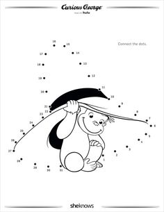 connect the dots to draw cartoon animals and numbers for children, including an elephant with umbrella