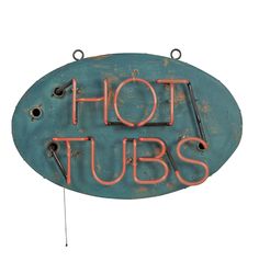 a neon sign that says hot tubs on it