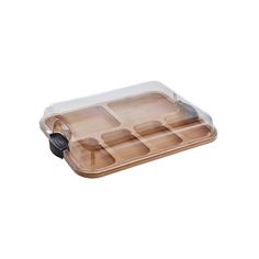 a clear plastic tray with four compartments