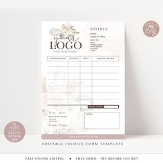 an invoice form with flowers on the front and bottom, is displayed against a white background