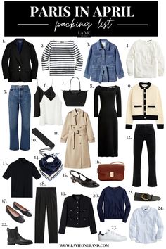 What to Pack for Paris in April | LaVieOnGrand Packing For Europe In April, Paris In April Packing List, 4 Day Trip Packing List Spring, Packing List For 5 Day Trip, Packing For London In April, French Capsule Wardrobe 2023, Paris Packing List Spring, 7 Day Trip Packing List, Paris Packing List Summer