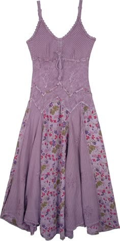 Lilac Sleeveless Western Maxi Dress Fit and Flare | Dresses | Purple | Sleeveless, Patchwork Western Maxi Dress, Purple Summer Dress, Chic Summer Dresses, Pretty Embroidery, Fotografi Vintage, Floral Patchwork, 1960s Fashion, Mode Inspo