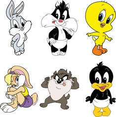 several cartoon animals with different expressions and colors on them, including one bunny, the other duck