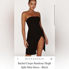 Meshki - Rachel Crepe Bandeau Thigh Split Mini Dress / Black Meshki Dresses, Black Strapless Dress, Mini Dress Black, Mini Black Dress, Dress Black, Strapless Dress, Colorful Dresses, Split, Mini Dress