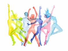 colorful watercolor silhouettes of people dancing