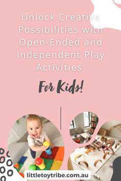 an advertisement for a child's play area with pictures of toys and words that read unlock creative possibilities with open - ended and independent play activities