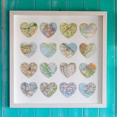 a framed map heart is shown with the words, i repin't hearts of where we've been