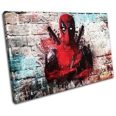 a painting of deadpool on a brick wall