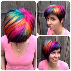 Katey McKee | Glama-Rama Very Short Pixie Cuts, Rainbow Highlights, Rocker Hair, Vivid Hair, Vivid Hair Color, Creative Hair Color