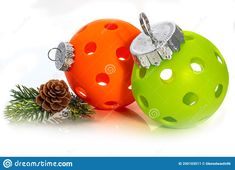 two christmas ornaments with pine cones on white background stock photo - image 349784