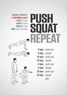 the push squat repeat poster shows how to do it in three different positions, including one with