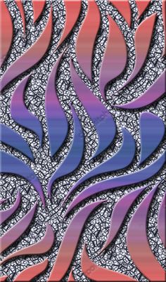 an abstract painting with blue, purple and red lines on it's surface is shown