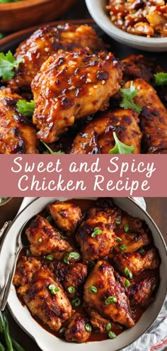 sweet and spicy chicken recipe in a white bowl