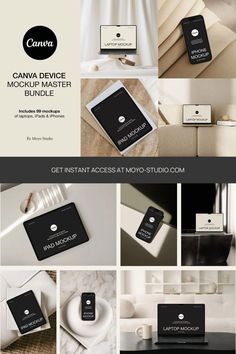 an advertisement for a furniture store with black and white images, including the name canva