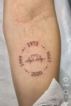 a person with a heart and heartbeat tattoo on their arm, showing the date in which they were married